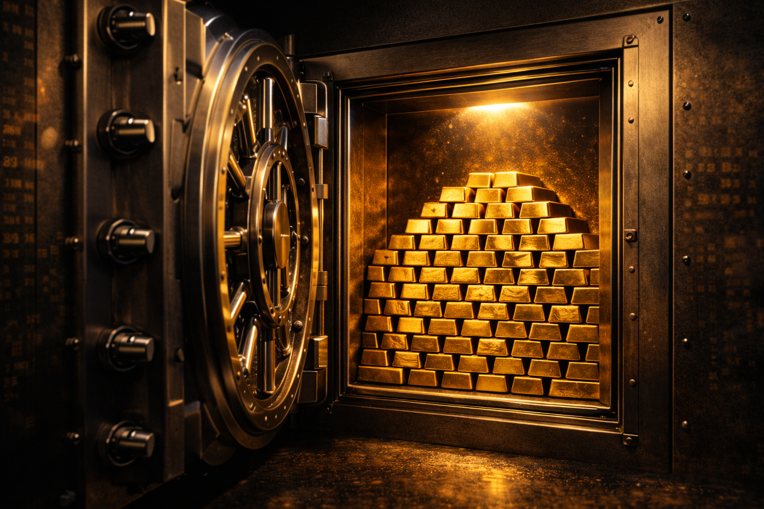 gold bars stored inside a secure bank vault representing the safest ways to store physical gold